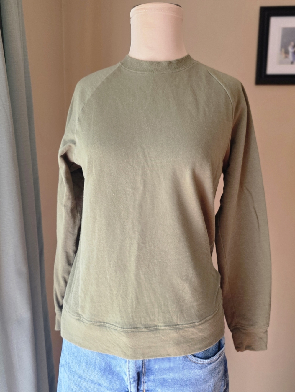 Third Love Olive Green 100% Cotton Crew Neck Sweatshirt, Size S